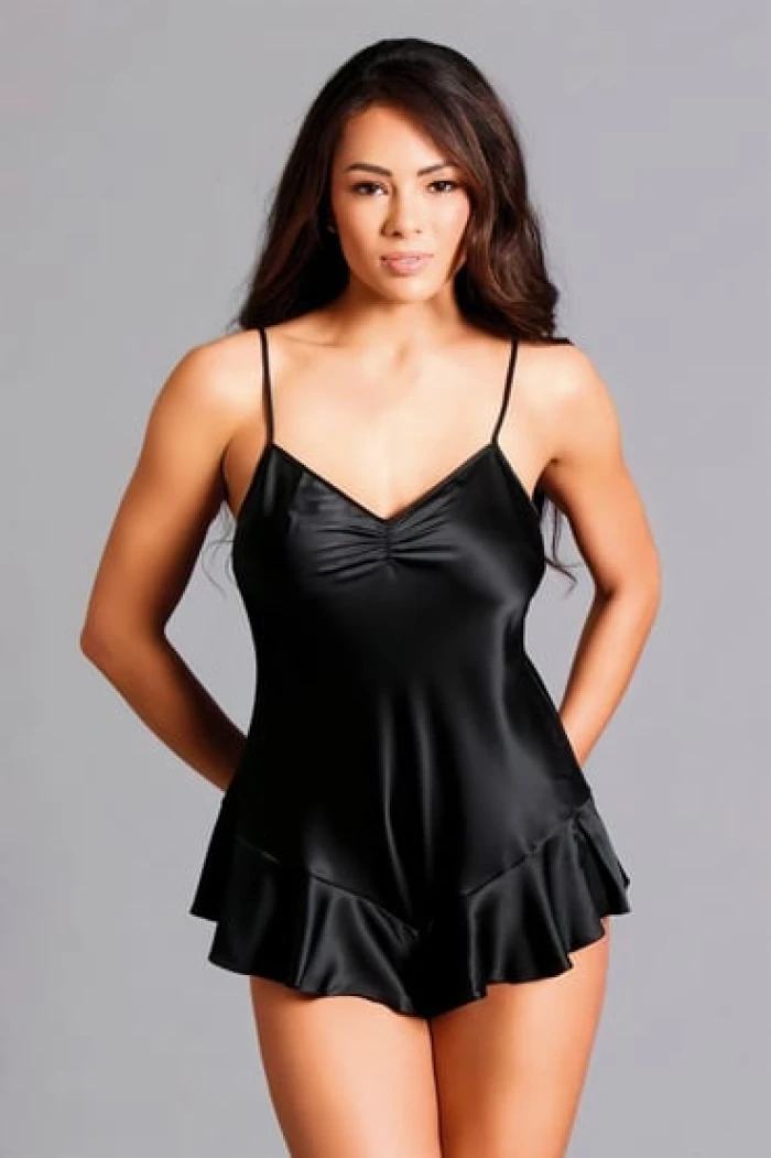 #3357-1 - Şıklığı ve Zarafeti Bir Arada Sunan Night Light Etekli Saten Siyah Body