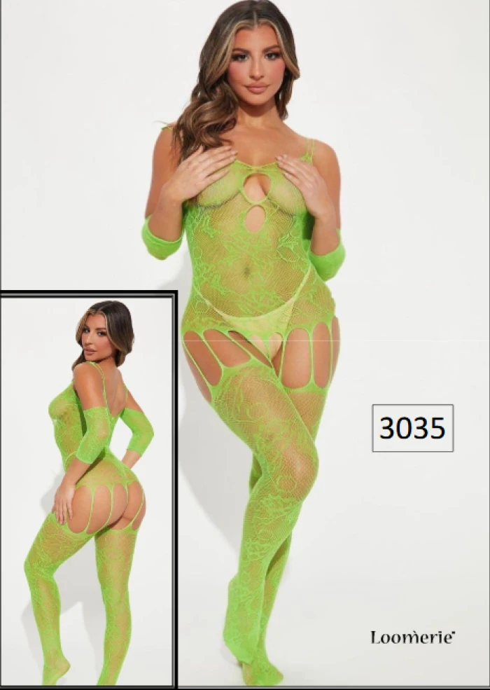 #3035 - Doğal İnce Yün Dokulu Loomerie 3035 Kadın Vücut Çorabı - Yeşil