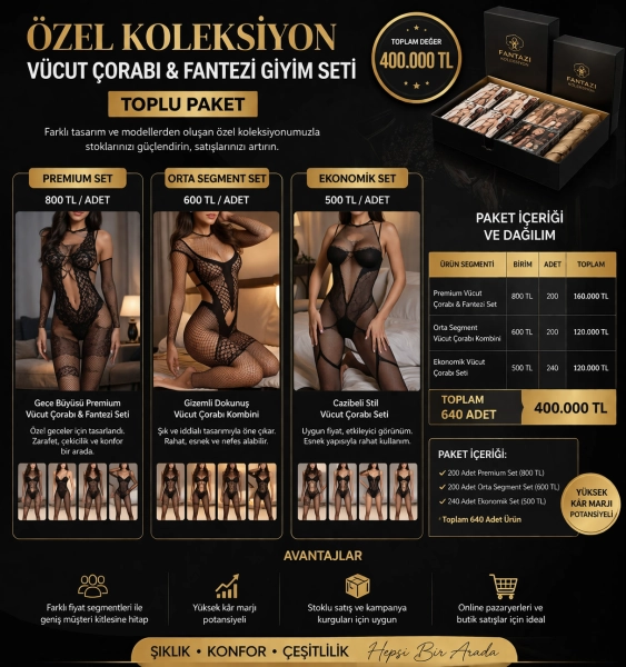 #OKTP001 - &Ouml;zel Koleksiyon V&uuml;cut &Ccedil;orabı &amp; Fantezi &Uuml;r&uuml;nler Seti (Toplu Paket)